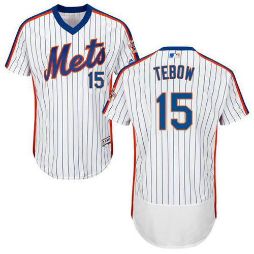 Mets #15 Tim Tebow White(Blue Strip) Flexbase Authentic Collection Alternate Stitched MLB Jersey